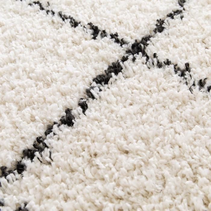 Tapis shaggy 80x150 rectangle tissé beige et noir motif berbère CROMA 10