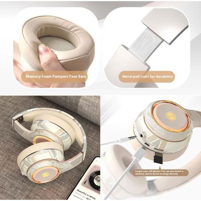 Cuffie Bluetooth Graffiti - Wireless, pieghevoli - Luce LED RGB - Durata della batteria di 30 ore - Cuffie con cancellazione del rumore, bassi potenti