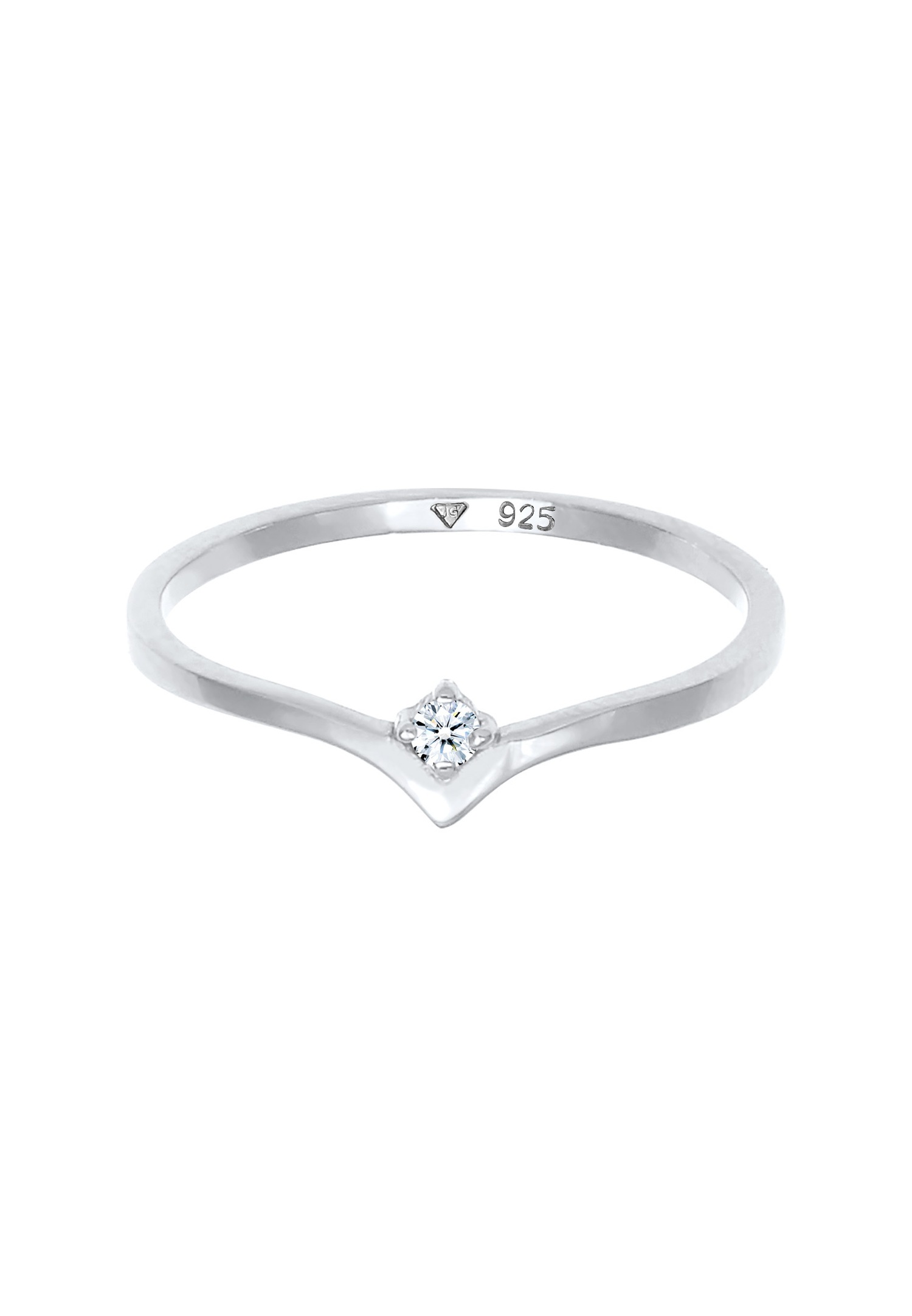 Elli DIAMONDS Solitaire féminin en forme de V élégant avec diamant (0,03 ct.) en argent sterling 925