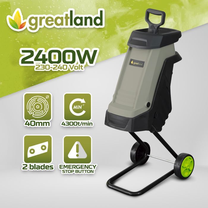 Elektrischer Gartenhäcksler, 2400 W, 40-Liter-Sack, mit Rädern