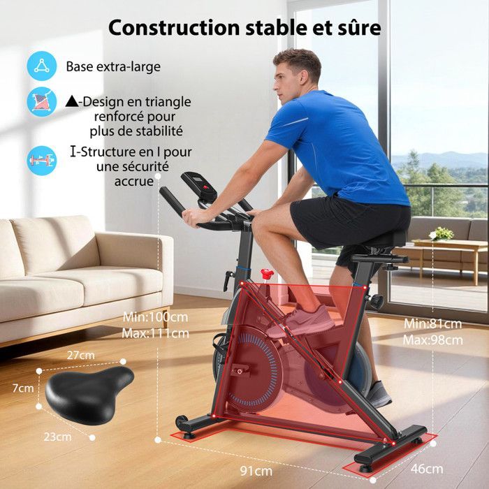 Vélo d'Appartement avec APP - Silencieux avec Résistance Magnétique Réglable - Ecran LCD - Pour Entraînement Cardio – Capacité160KG