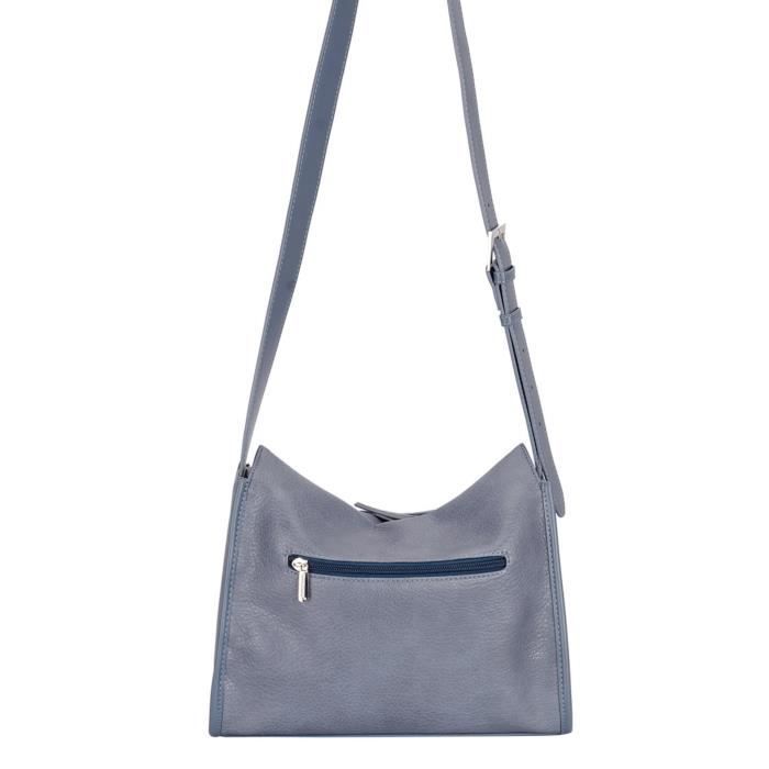 Bolsa transversal feminina David Jones Paris, em couro sintético macio e leve, com vários bolsos, azul.