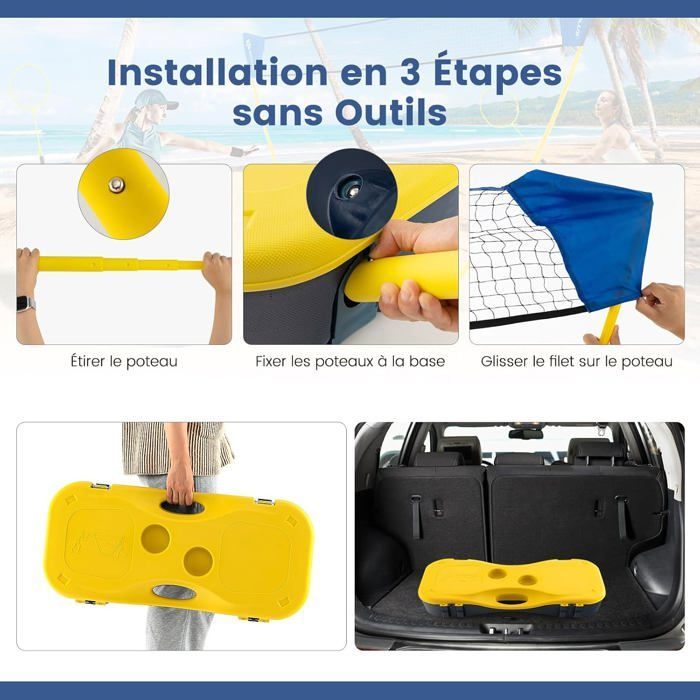 Juego de red de bádminton portátil GYMAX de 275 cm, con 2 raquetas, 2 volantes, caja de almacenamiento, fácil montaje - Amarillo