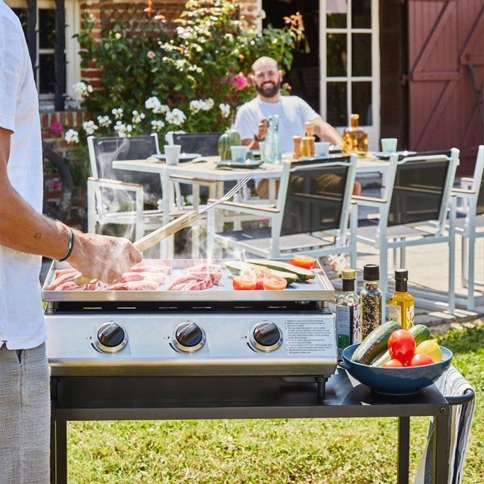 Cadix 3-burner gas griddle - COOKING BOX - 62 x 37.5 cm stainless steel plate - Grease drawer - Serves up to 8 people - 9.45 kW