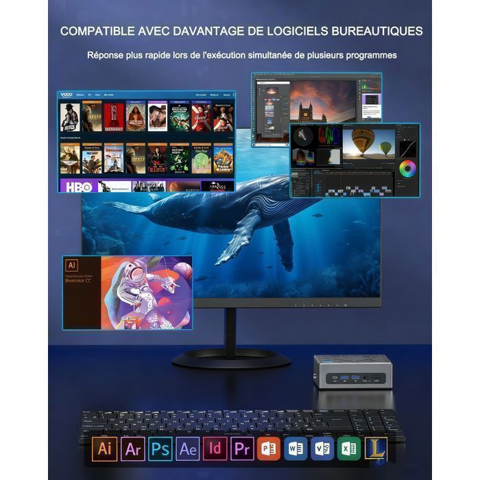 NiPoGi Mini PC, Intel Core i5-12600H (12C/16T, tot 4,5 GHz), 16 GB DDR4, 512 GB NVMe M.2 SSD, WiFi 6, 2 HDMI + VGA 4K UHD Triple Screen