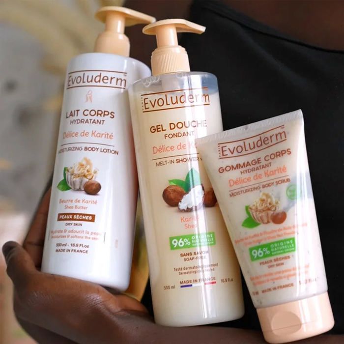 EVOLUDERM - Routine corps & cheveux 7 produits Délice de Karité + Brosse Cheveux Offerte - Idéal cadeau