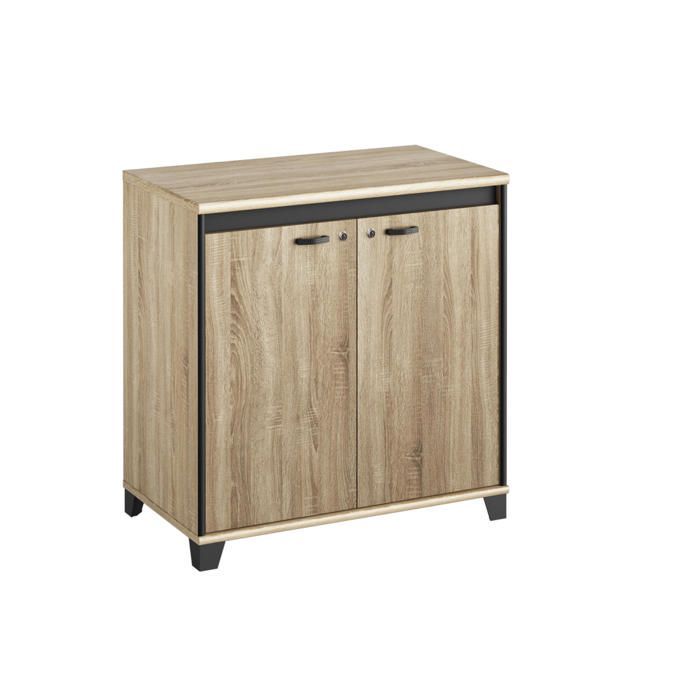 Mueble bajo de almacenamiento de 2 puertas - GAMI - MAMBO - Marrón - Lacado - Ancho: 80 cm, Alto: 82 cm, Profundidad: 46 cm