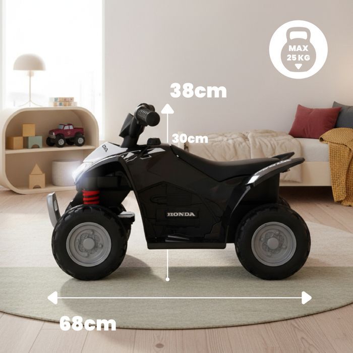 Coche eléctrico infantil Honda H3 TRX Quad para niños de 18 a 36 meses - 6V 4.5Ah - Luz LED - Señal acústica - Negro