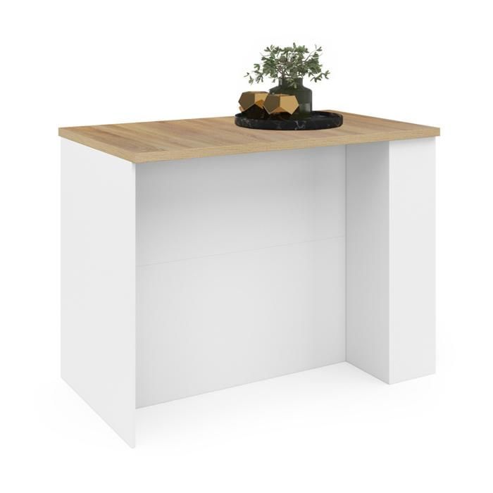 IDMARKET TIBO 120cm white wood central island with beech-effect worktop