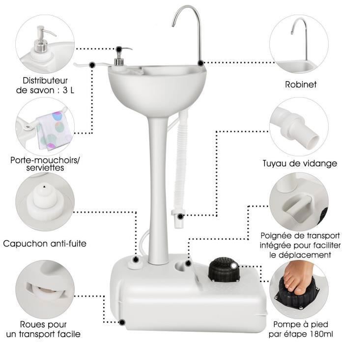 Lavabo de camping sobre ruedas COSTWAY con depósito de agua de 17 litros, bomba de pie, toallero y dispensador de jabón incluidos.