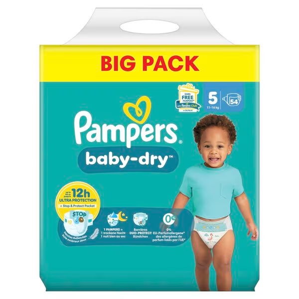 Pampers Baby-Dry autiņbiksītes, 5. izmērs (11-16 kg), 54 gab.