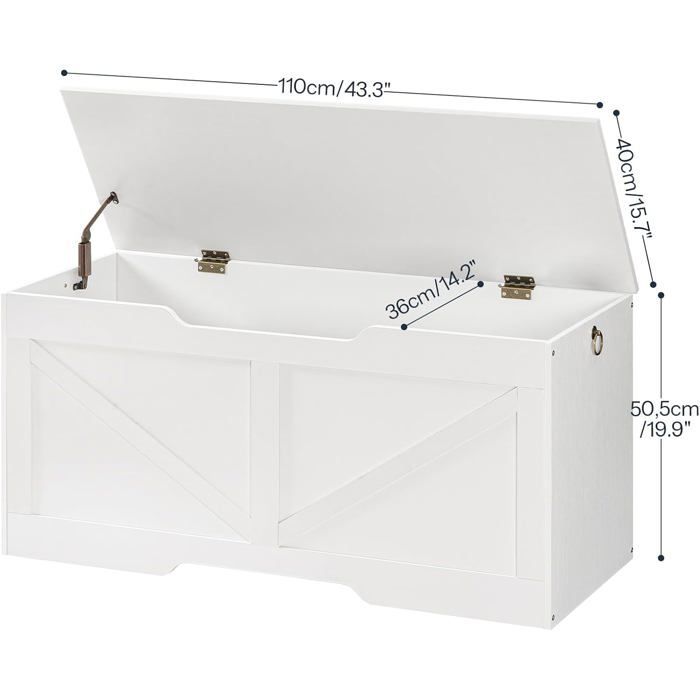 HOOBRO Coffre de Rangement, Banc de Rangement avec Couvercle en Bois,Armoire à Jouets, Banc à Chaussures, Blanc