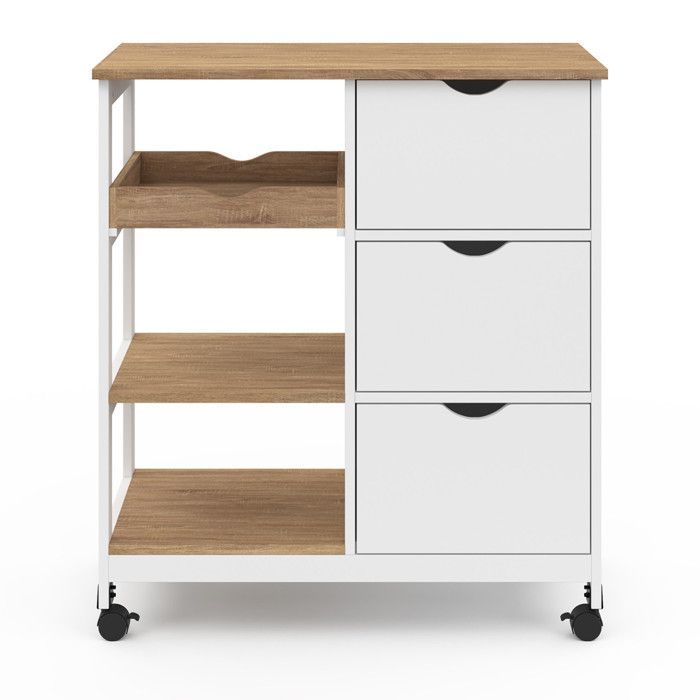 Carrinho de cozinha IDMARKET MUNA com 3 cestos + 1 bandeja removível, branco com efeito faia, C.76 cm