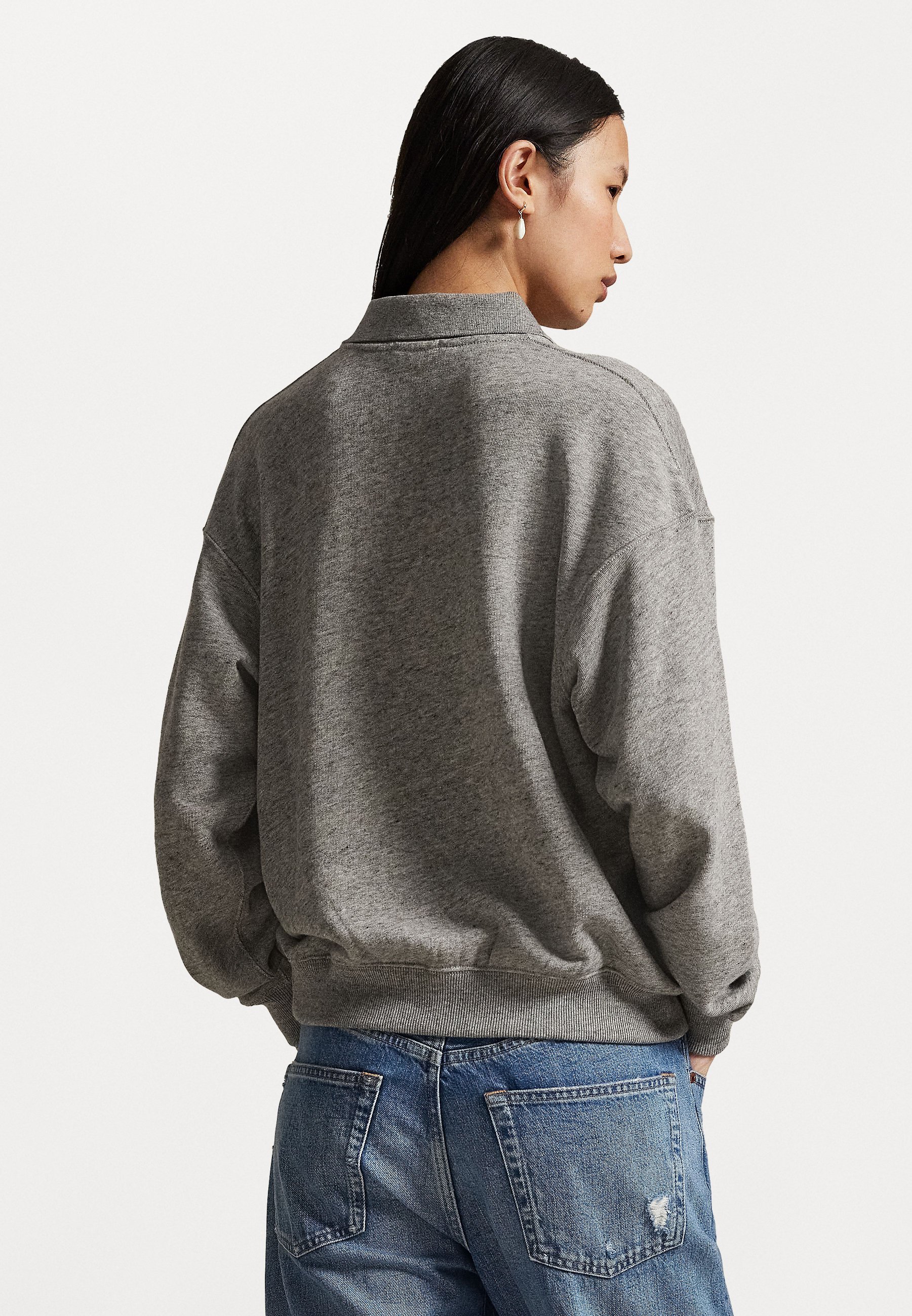 Polo Ralph Lauren lichtgewicht fleece polo met lange mouwen - top met lange mouwen - donker vintage gemêleerd
