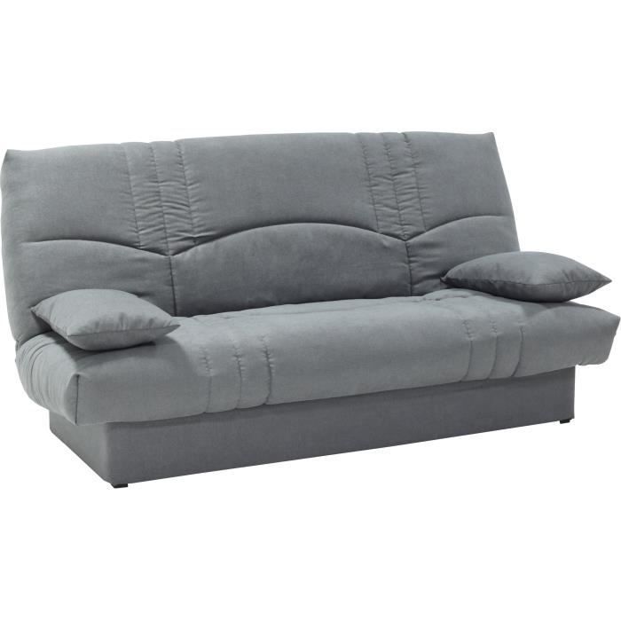 Sofá cama THELMA de 3 plazas - Tela Soro gris medio - Superficie para dormir 125 x 190 cm - Ancho 190 x Profundidad 92 x Alto 96 cm