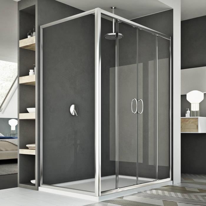 Cabine Douche - Replay - Duo 2 Portillons - 90x120 cm - Verre 6mm - Aluminium