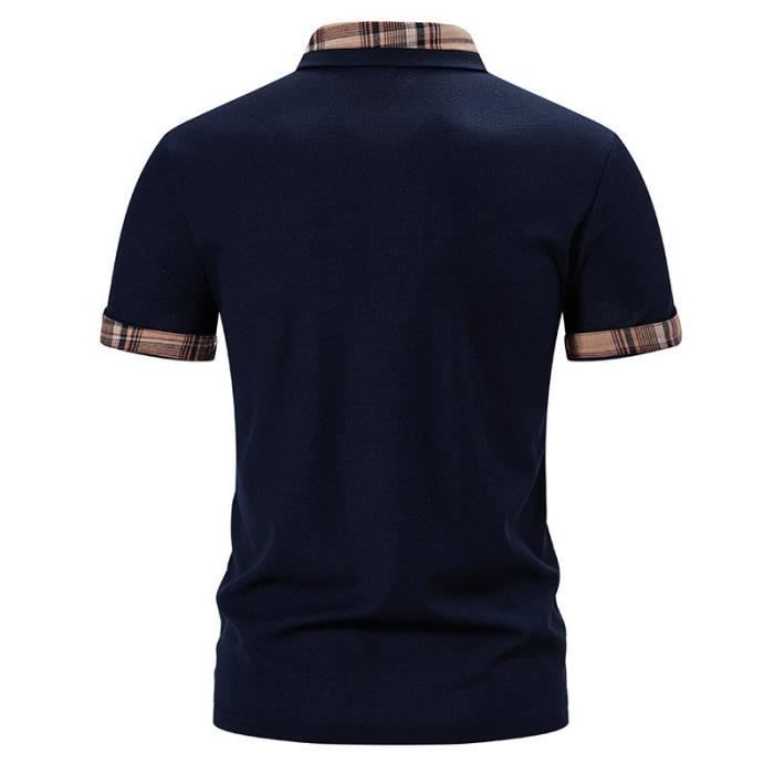 Polo da uomo a maniche corte, vestibilità regolare, polo casual a contrasto con taschino - Taglia UE - Blu navy