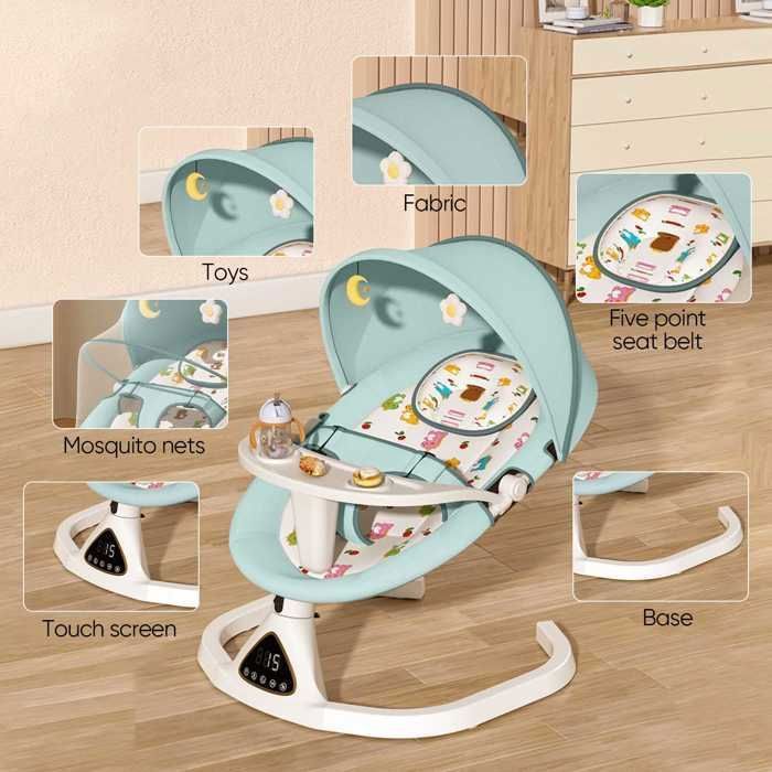Balancelle Bebe Electrique, Charge Maximale15kg, Bluetooth, 5 Vitesses Balancement, Minuteriea 3 Etapes, Arche Jouets 0-12 Mois