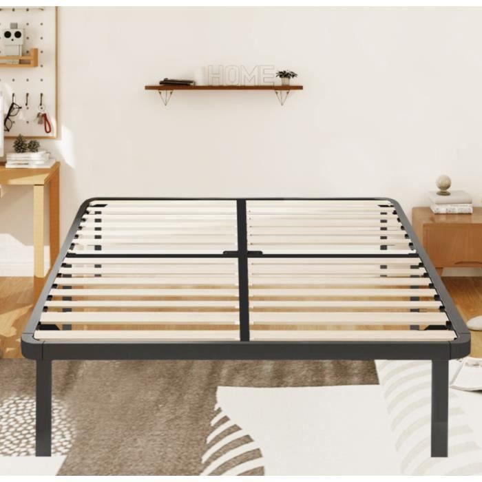 Base letto - 140 x 200 cm - 7 gambe incluse - Nero - A doghe