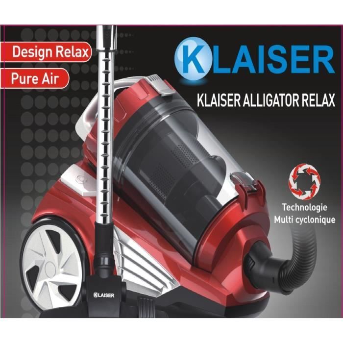 KLAISER - Potenza 1400W - Aspirapolvere senza sacco Alligator Relax - Multiciclone Ultra Comfort Silenzioso - Efficienza energetica A - Pavimenti duri A