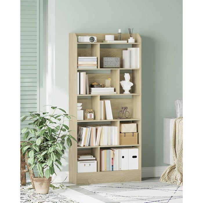 Estantería de 6 niveles, mueble para libros, separador de ambientes, expositor, para salón, dormitorio, oficina, roble beige.