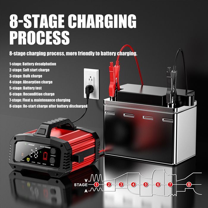 Chargeur de Batterie de Voiture Intelligent Portable 25A/15A pour Moto 12V 24V, Plomb-acide AGM LiFePo4, Courant de Charge Optionnel