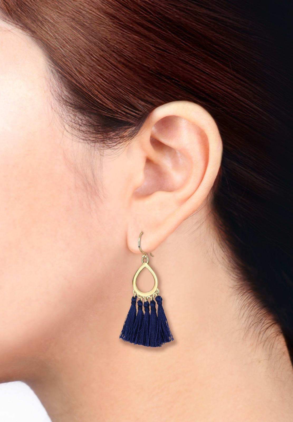 Elli Forme de Goutte Boho Festival Pompon Bleu Boucles d'Oreilles Femme (925/1000) Argent