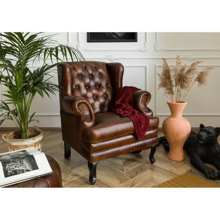 Canapé 88x80 Cuir Brun 3 places CHESTERFIELD N° 101