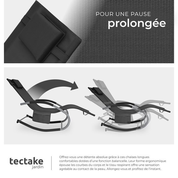 Lettini prendisole - TECTAKE - Set di 2 sedie da giardino ergonomiche TAYA con funzione dondolo e braccioli curvi - Nero