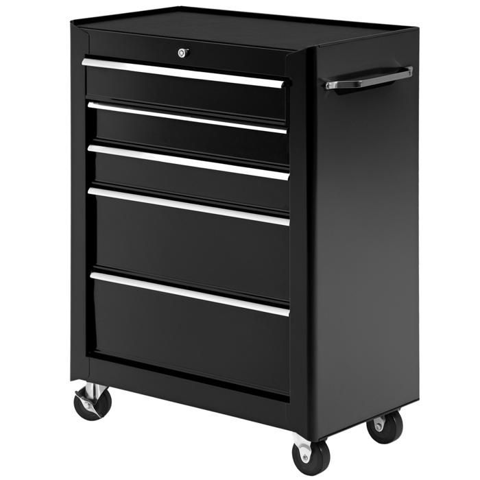 Carro de herramientas - HOMCOM - 5 cajones con cerradura y 2 llaves - con ruedas - acero - 61,5 x 33 x 82,5 cm - negro