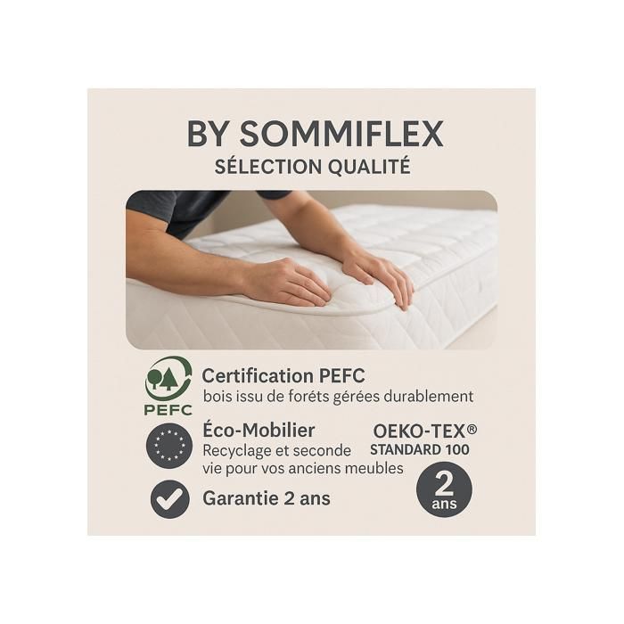 SOMMIER TAPISSIER BLANC 120x190 cm | FABRICATION FRANÇAISE ARTISANALE | PIEDS OFFERTS | HAUTEUR avec PIEDS 27 cm - som120x190LG