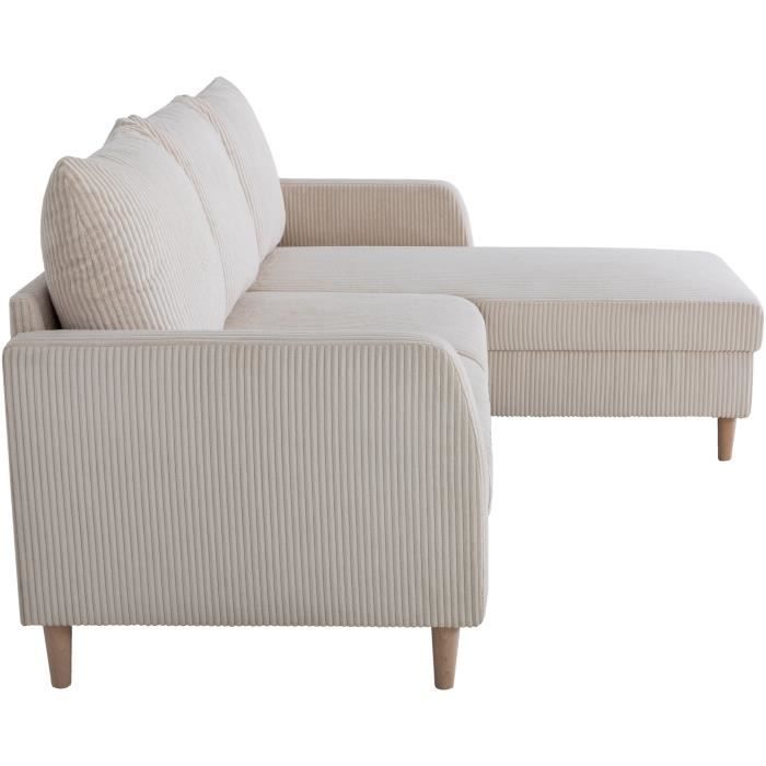 Ecksofa mit festem Sitz – 3-Sitzer – CHIPY – Stoffbezug Lincoln Pearl – Beine aus Naturholz – 192 x 82 x 138 cm