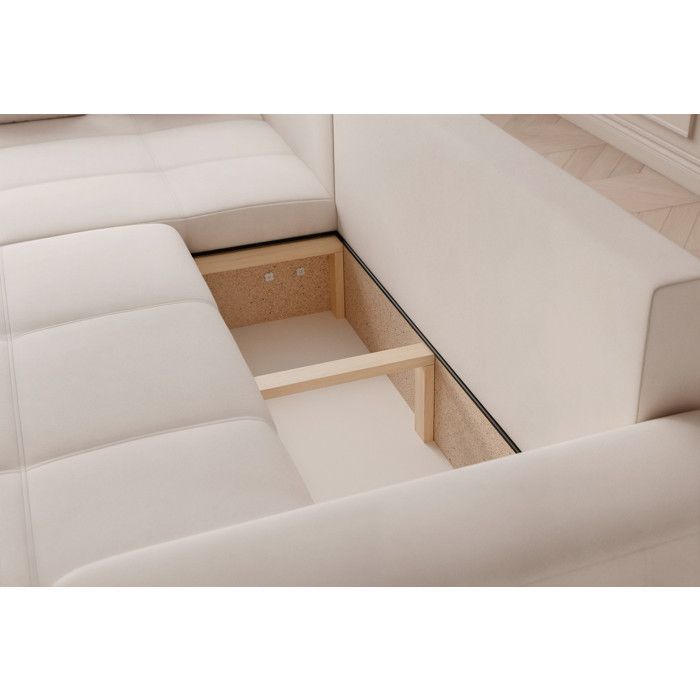 Canapé d angle Idohome PEDRO 278x145 cm Tissu Manila Crème convertible avec coffre