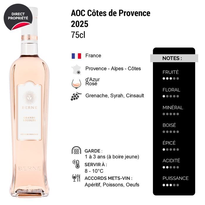 Berne Côtes de Provence Grande Récolte 2025 - Vino Rosado (6x75cl)