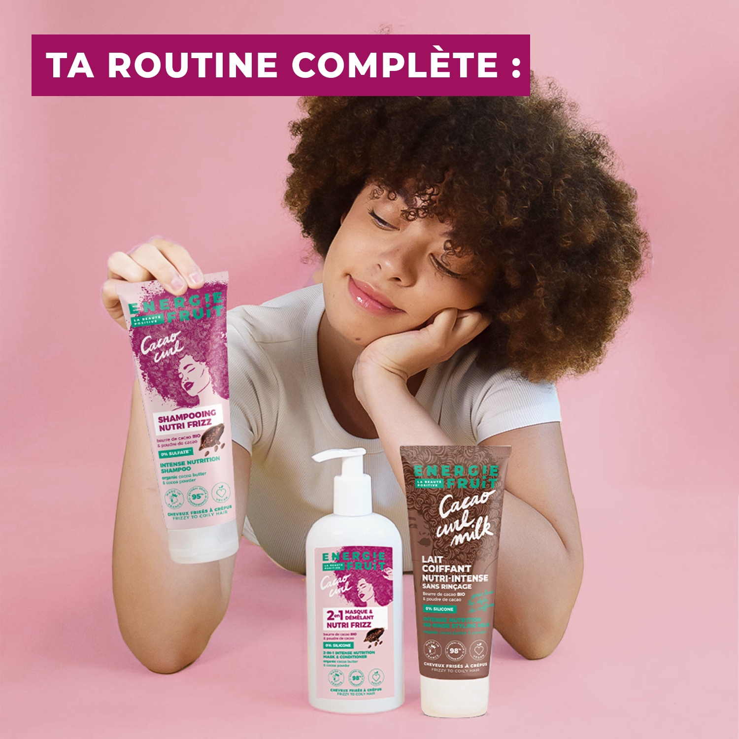 Energie Fruit shampooing nutri frizz sans sulfate - cheveux frises a crepus - beurre de cacao bio et poudre de cacao