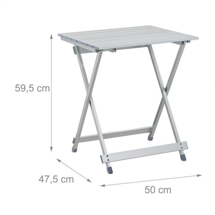Tavolo pieghevole Relaxdays, resistente alle intemperie, HxLxP: 61 x 49,5 x 47,5 cm, per il giardino, alluminio, argento