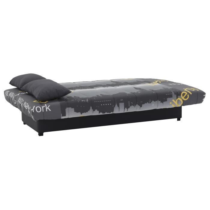 Sofá cama clic-clac de 3 plazas - Estampado amarillo Nueva York - Estilo contemporáneo - Ancho 190 x Profundidad 92 cm - MILA