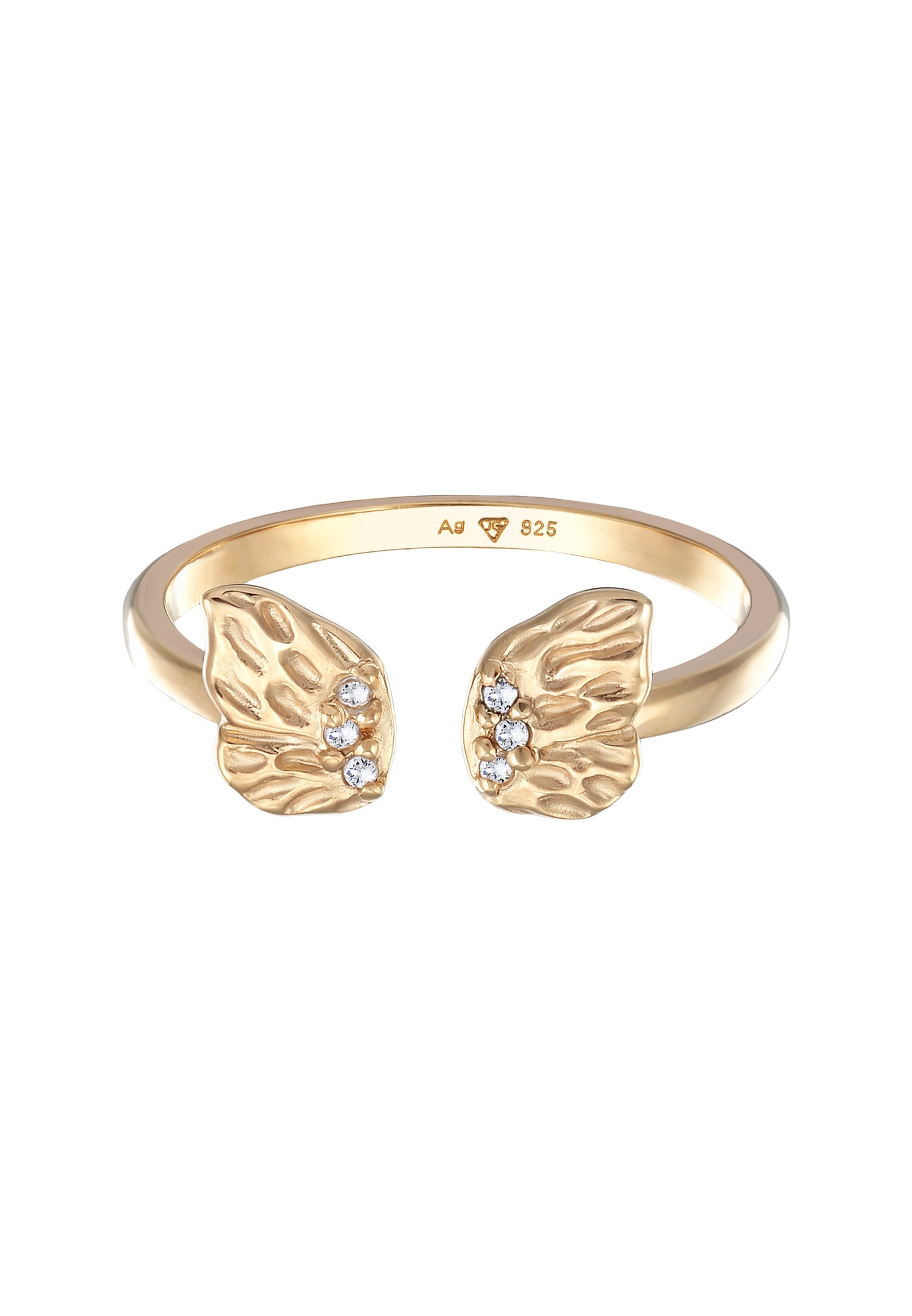 Elli Femmes Ouvert ailes de papillon avec zircon en argent sterling 925 plaqué or
