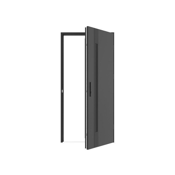 Porte d'entrée en acier pleine et inox H207 x L100 cm - épaisseur 68mm - verre fumé - anthracite et noir - poussant droit - CALOSA