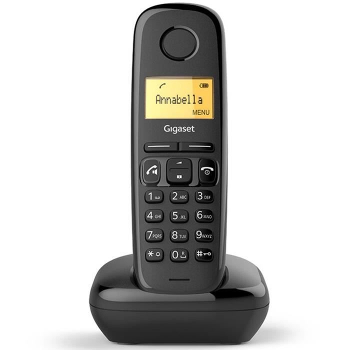 Téléphone sans fil Gigaset A270 Solo - Noir - Mains libres - Répertoire 80 noms et numéros - Autonomie 1080 min