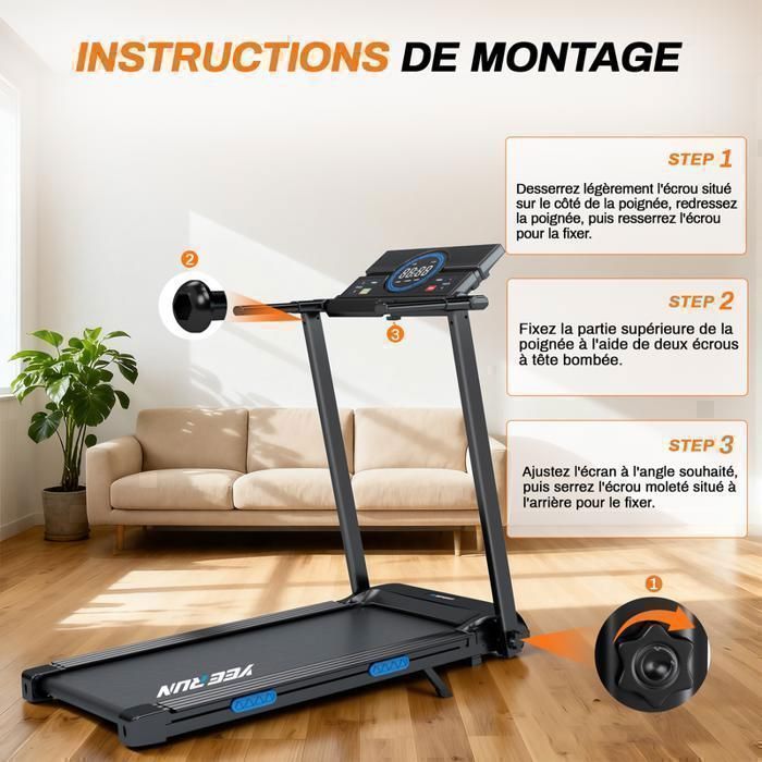 Tapis de course - YEE RUN - YEE RUN - Pliable - Moteur 2,5 CV - Inclinaison 12%