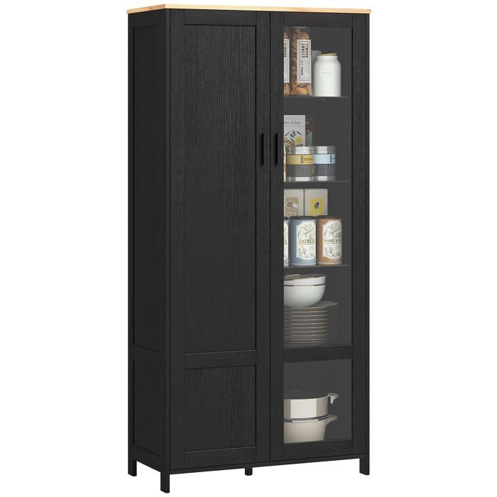 Aparador de cocina HOMCOM, mueble de cocina, vitrina con estantes ajustables y 9 compartimentos, 76 x 36 x 160 cm, negro