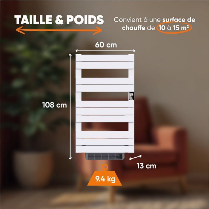 Calentador de toallas eléctrico sin fluido con ventilador - BESTHERM - HANAE 500 + 1000W - blanco - NF