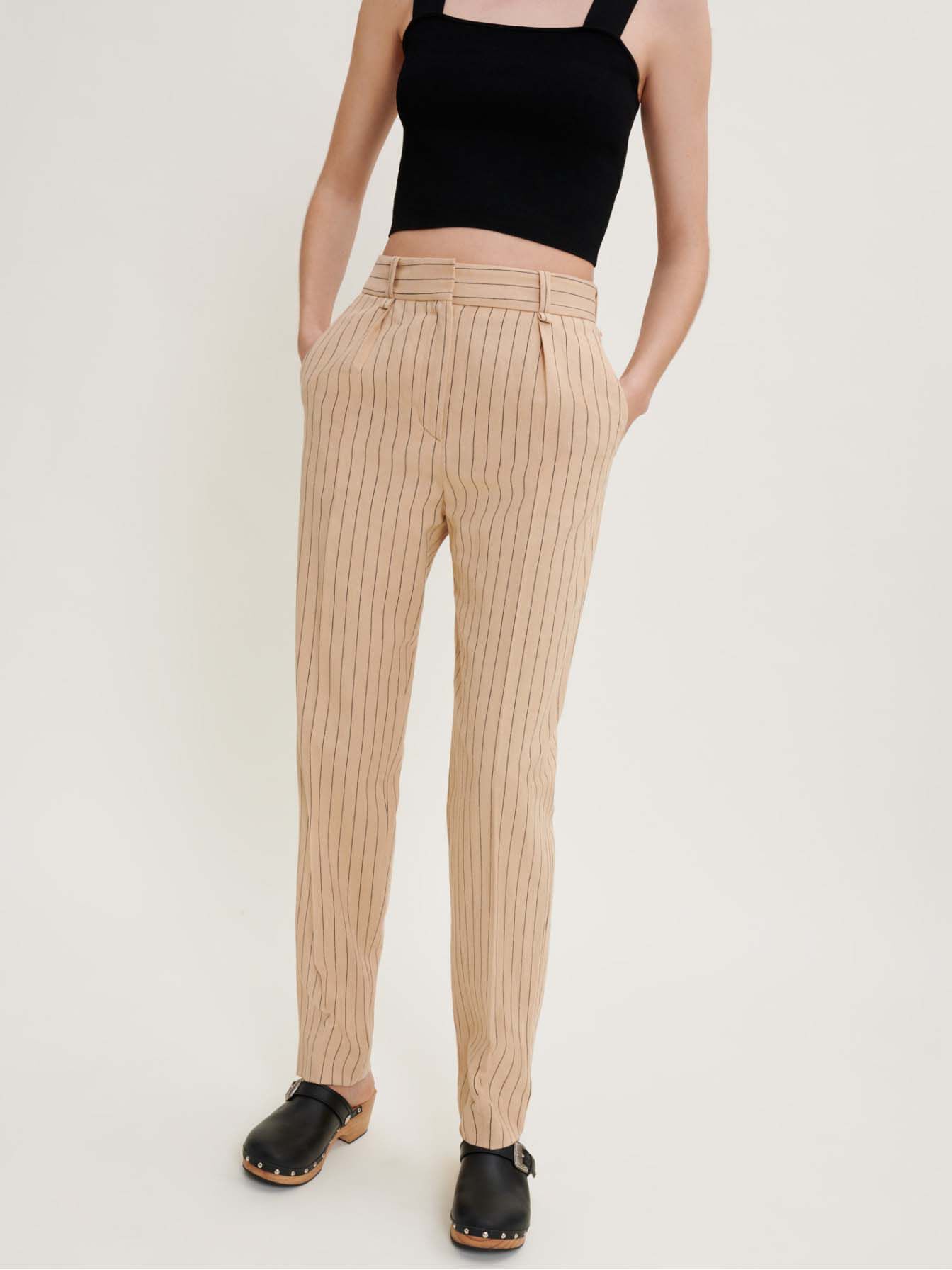 Pantaloni bej cu dungi