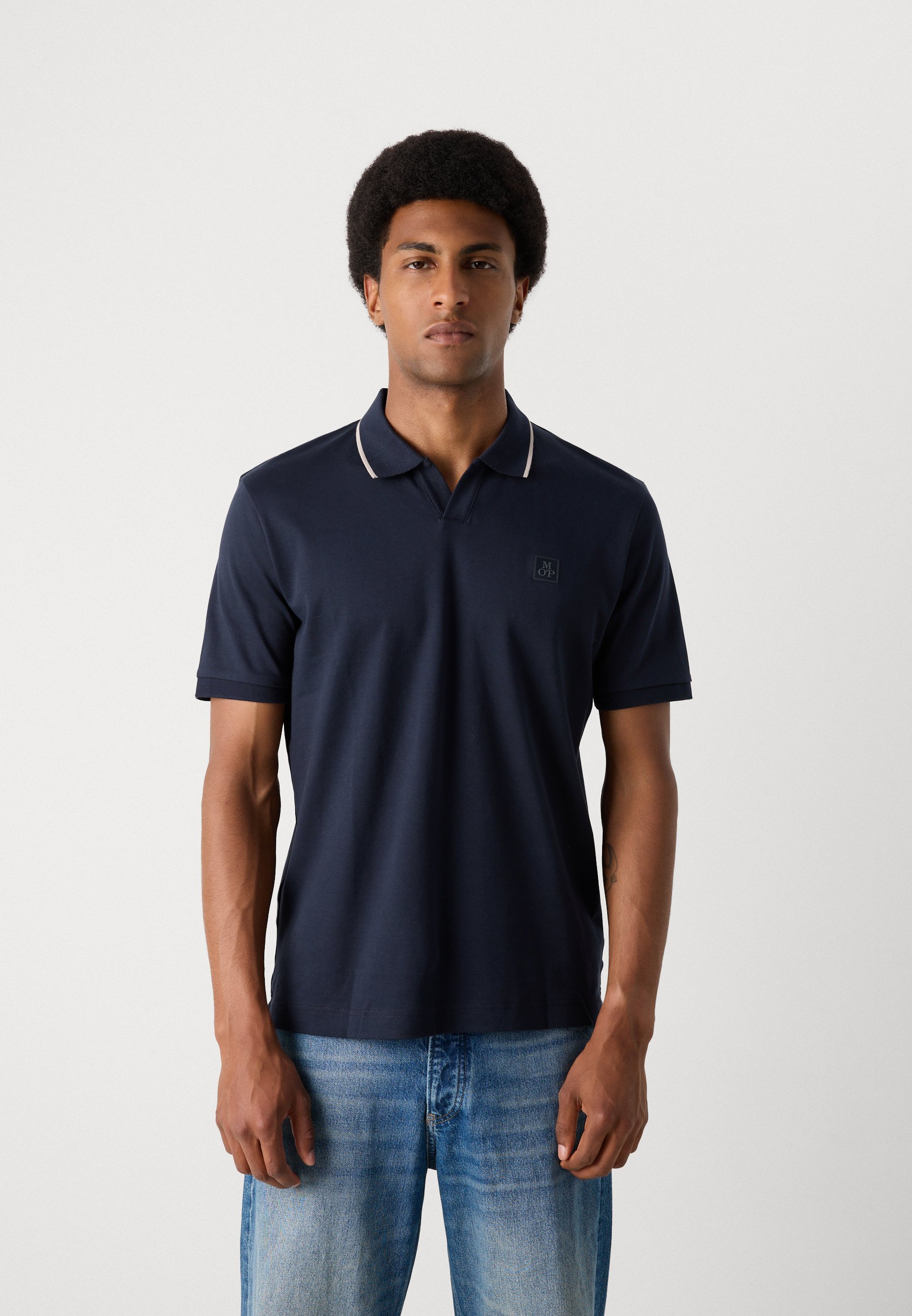 Marc O'Polo Poloshirt met korte mouwen en kraag - donkerblauw