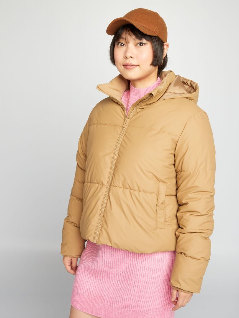 Chaqueta corta de plumas con forro polar - BEIGE