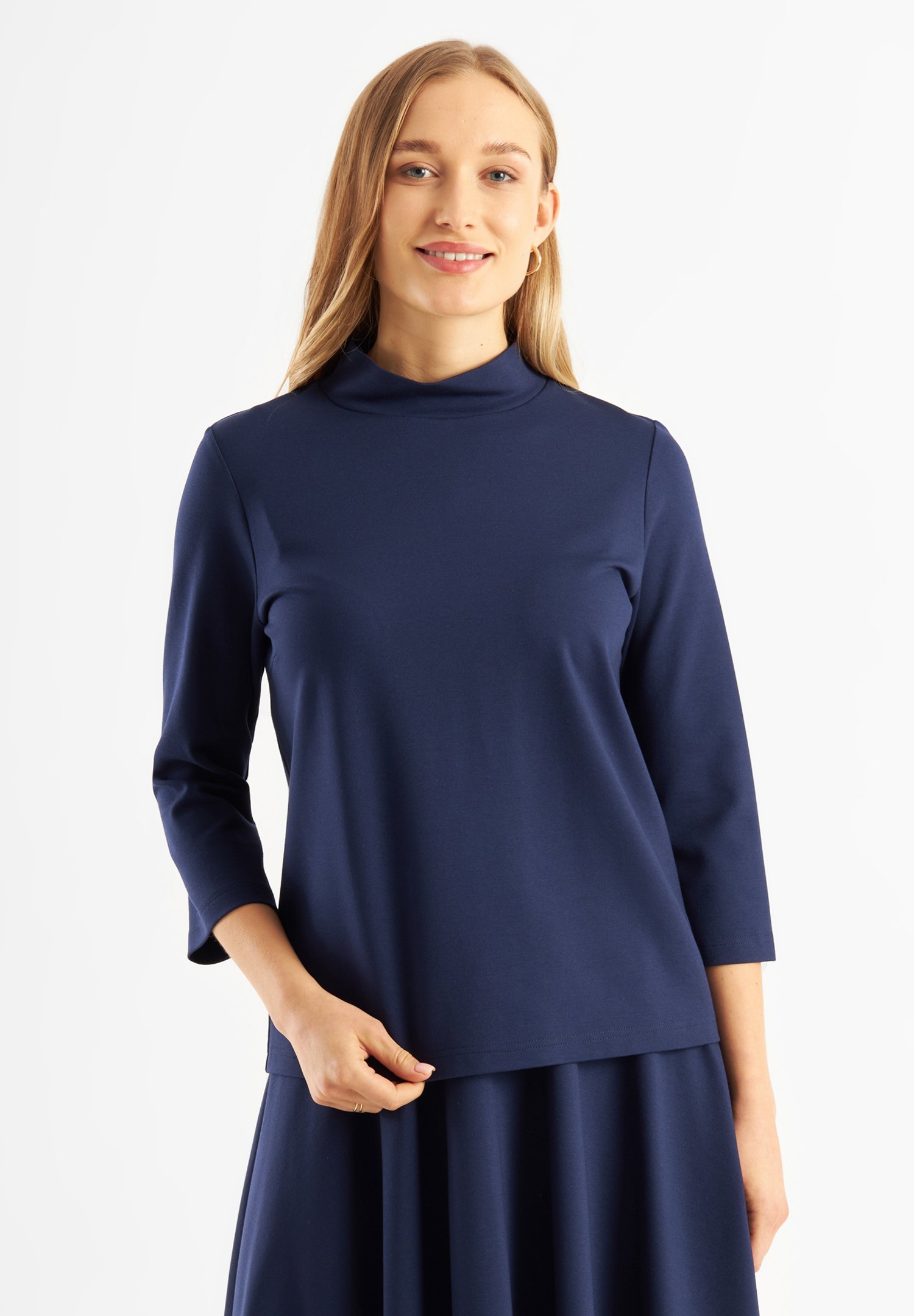 Jascha Stockholm PUNTA MOCK NECK - Top met lange mouwen - marineblauw