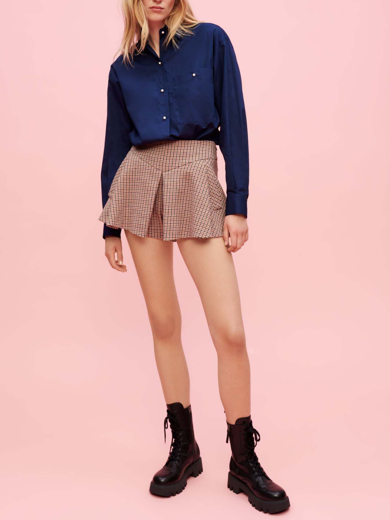 Katoenen poplin overhemd met parels - Bleu Nuit