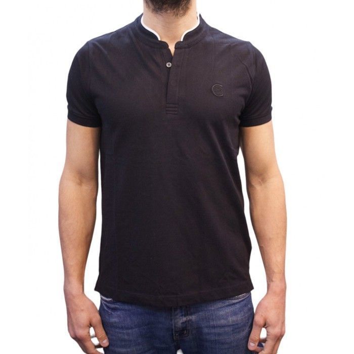 Cerruti 1881 Men's Short-Sleeve Mandarin Collar Polo Shirt, New Firenza, Black