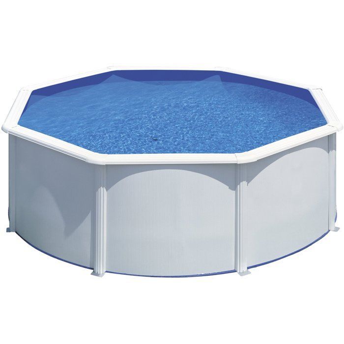 GRE - Kit de piscina redonda de aço branca para instalação acima do solo, Ø300 x 122 cm (Fornecido com filtro de areia e escada)